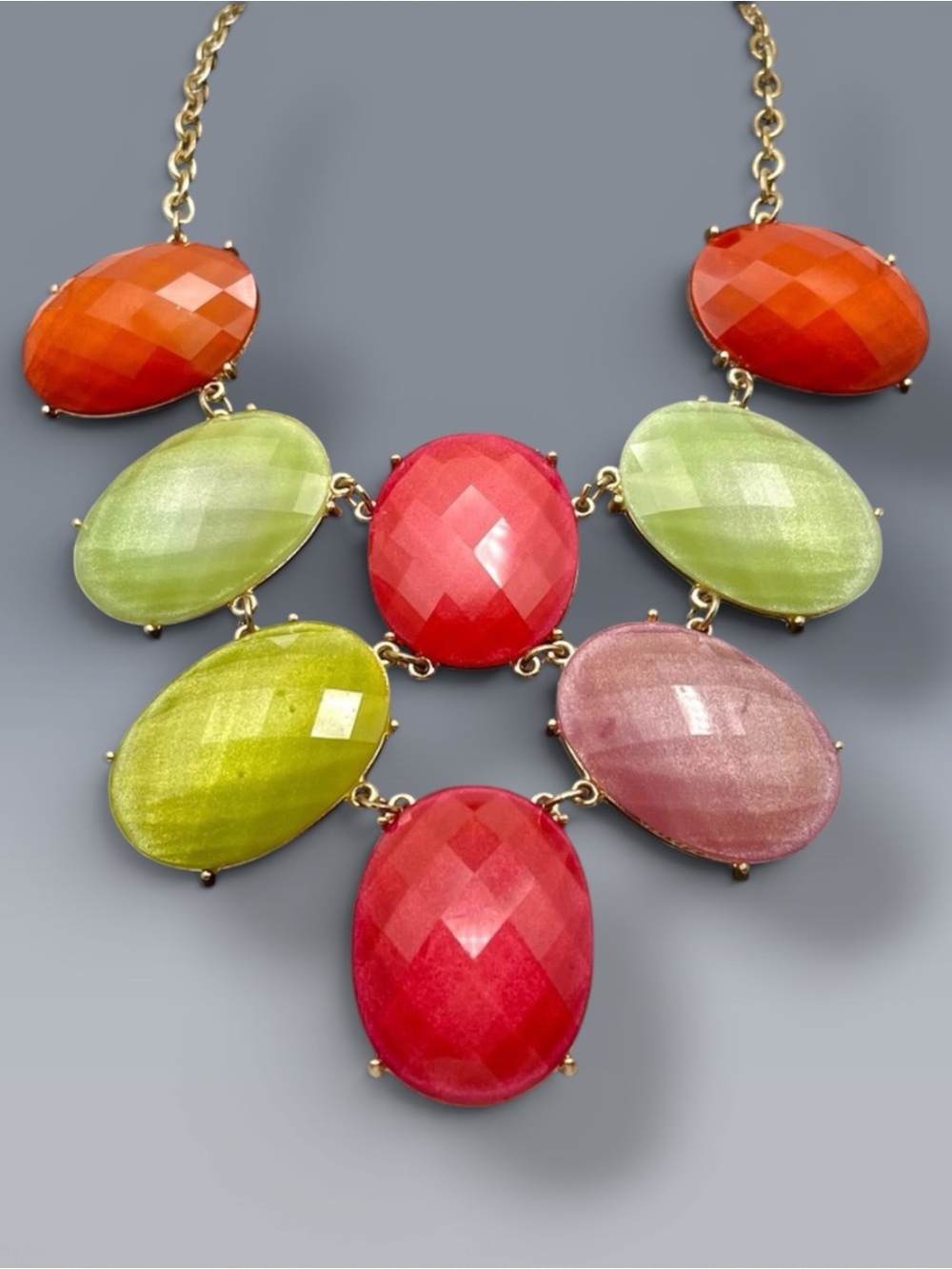 Bold Colorful Large Statement Necklace With Egg Shaped Cabochons